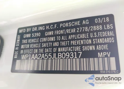 2018 Porsche Macan из США, поврежденный, VIN WP1AA2A55JLB09317